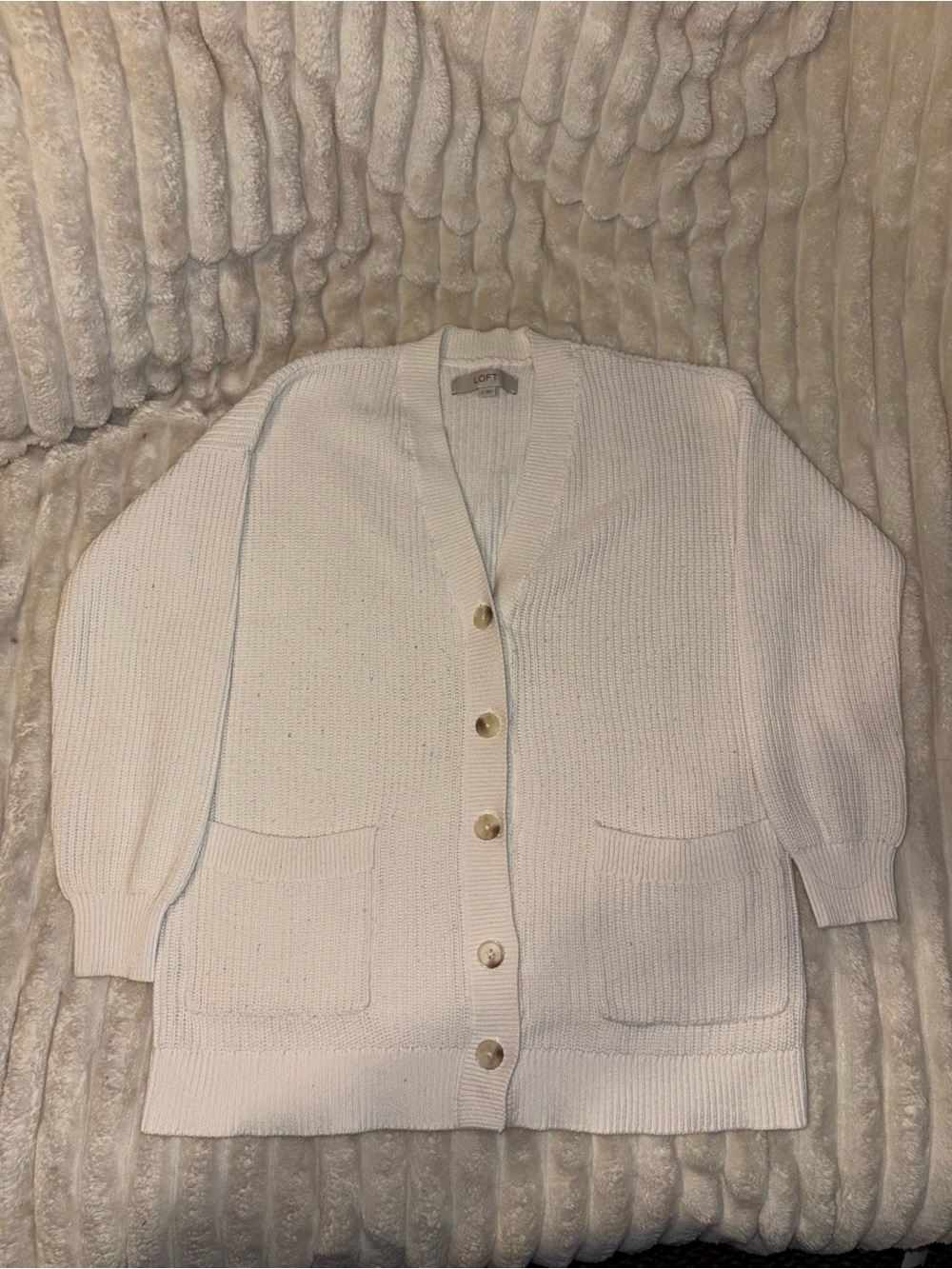 LOFT Ivory Cream Textured Knit Button Front Cardigan Sweater Size S